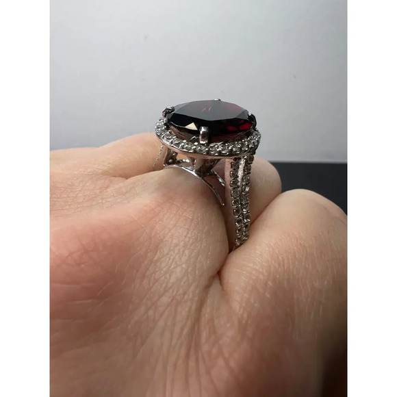 Garnet and zircon sterling silver cathedral halo ring size 9 - Picture 5 of 10